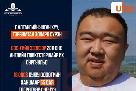 Алтжин групп компанийн захирал Г.Алтангийн хүү Эдуард Сүрэн БЗС-гаас 16 мянган ам.долларын зээл авч, Англид сурчээ