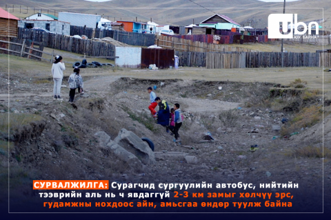 СУРВАЛЖИЛГА: Сурагчид сургуулийн автобус, нийтийн тээврийн аль нь ч явдаггүй 2-3 км замыг хөлчүү эрс, гудамжны нохдоос айн, амьсгаа өндөр туулж байна