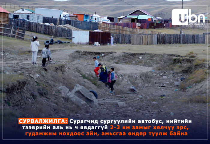 СУРВАЛЖИЛГА: Сурагчид сургуулийн автобус, нийтийн тээврийн аль нь ч явдаггүй 2-3 км замыг хөлчүү эрс, гудамжны нохдоос айн, амьсгаа өндөр туулж байна